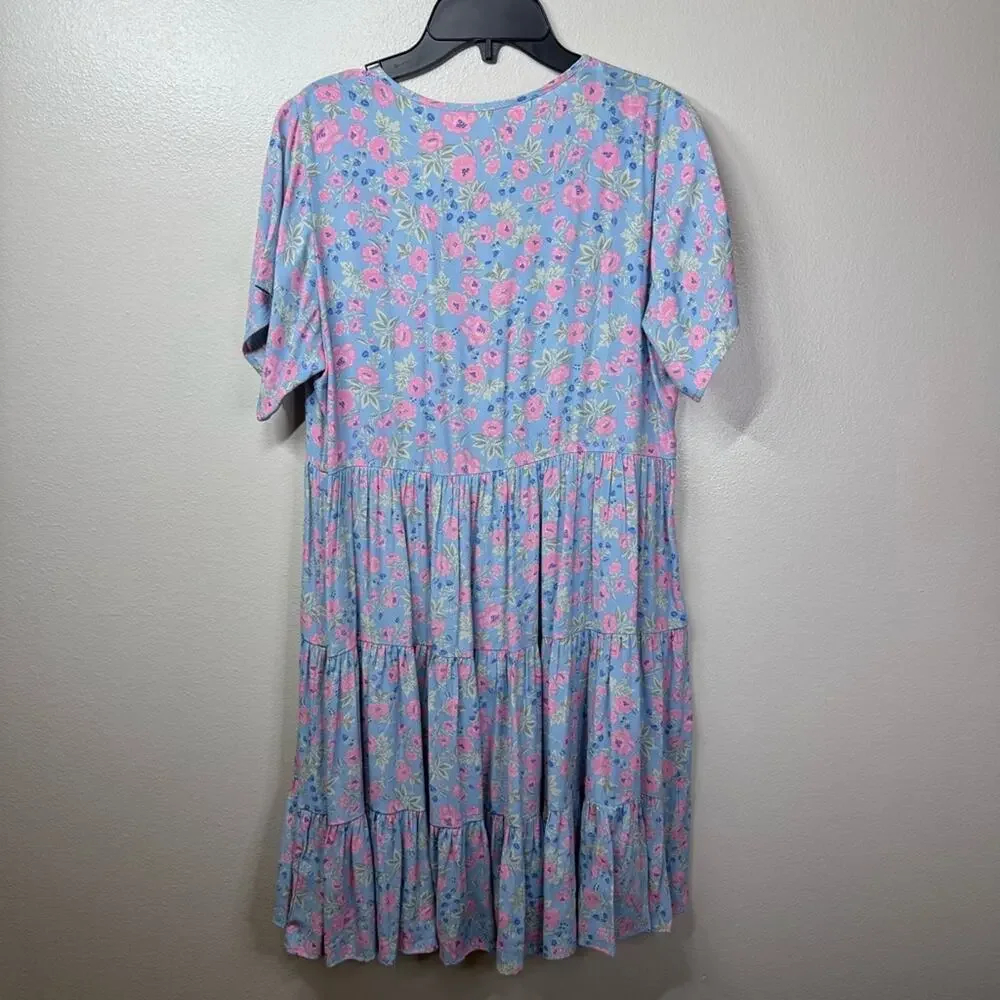 NEW OLIVACEOUS Short Sleeve Floral Printed Ruffle Boho Dress Women’s Medium - Picture 4 of 5